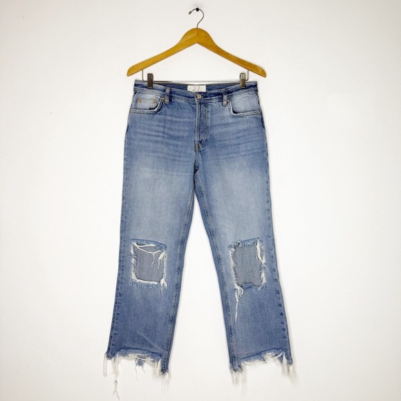 We The Free by Free People Maggie Mid Rise Straight Jeans 27 Distressed OB832365 - Picture 2 of 7